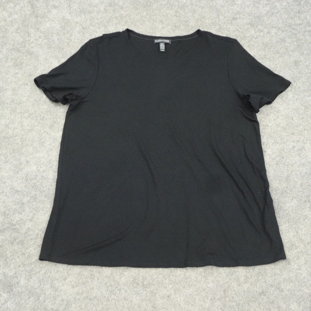 Eileen Fisher Top Womens Medium M Black Crew Neck Comfort Stretch Casual